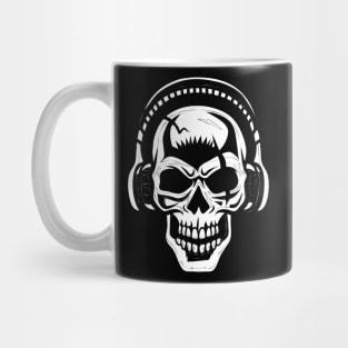 ☠ Skull with Headphones ☠ Abstract Tribal Tattoo Style WHITE Mug